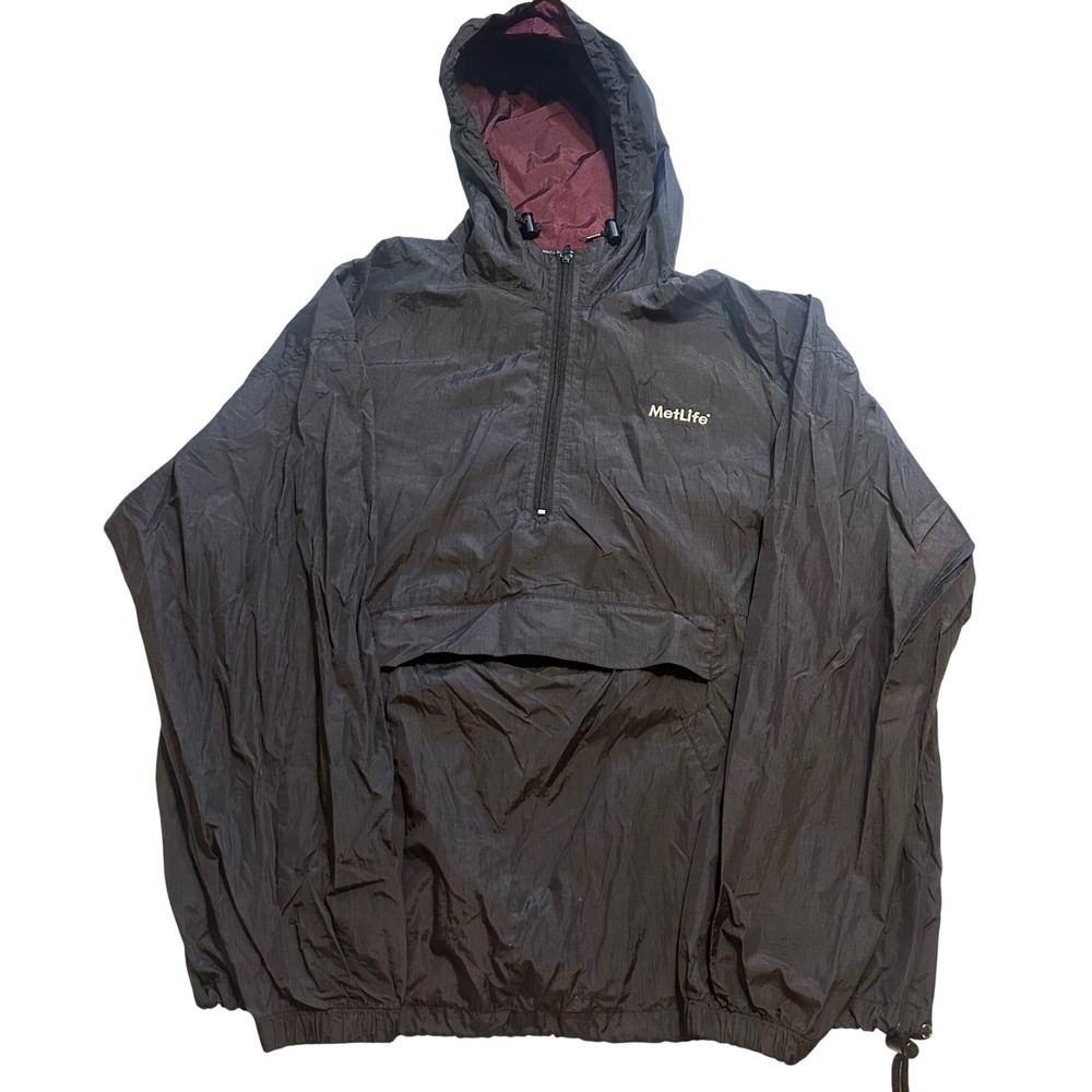 Harvard Square Anorak Mens XL‎ Black MetLife Zip Hooded Pullover Outdoor Jacket